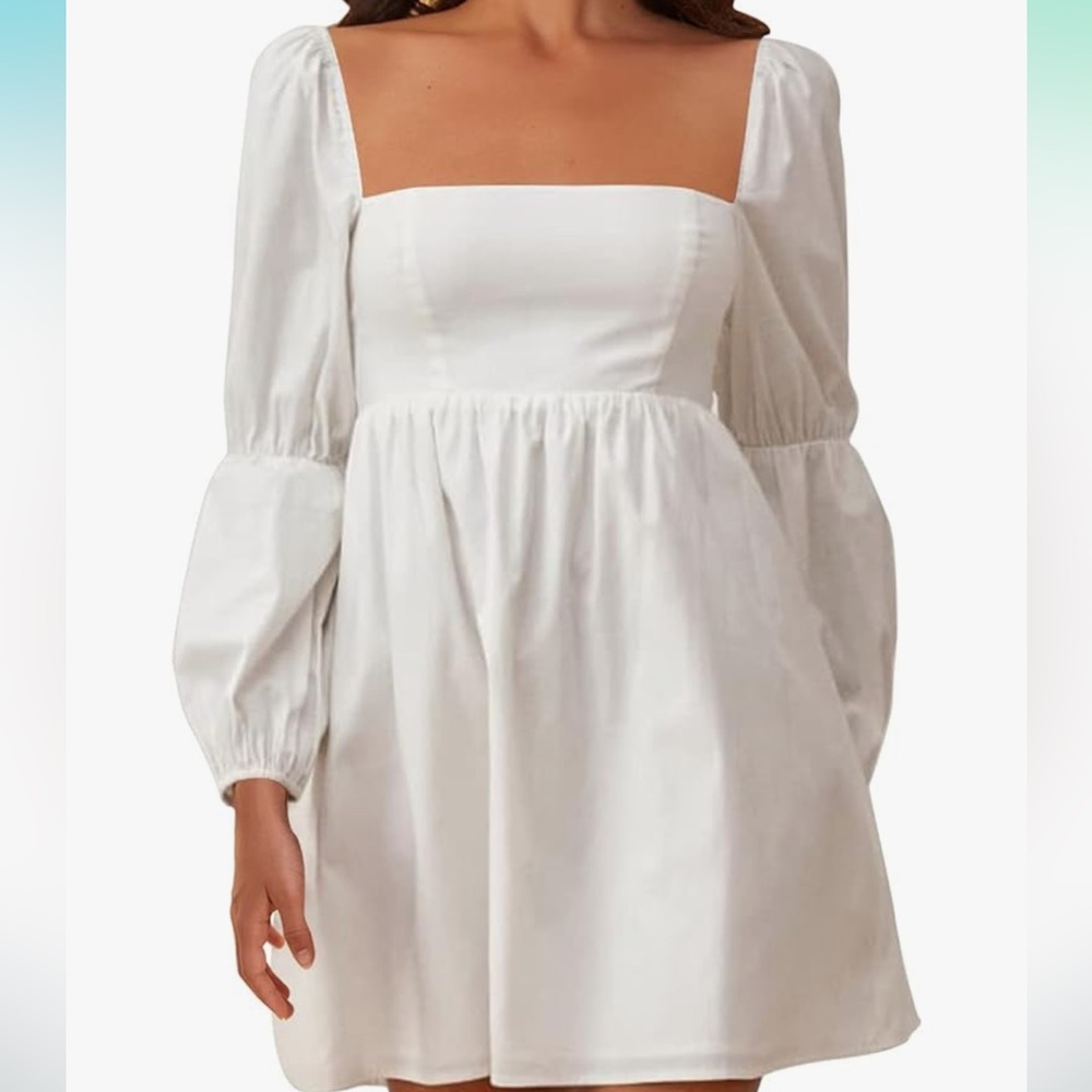 White Balloon Sleeve Dress